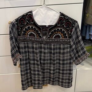 Johnny Was Embroidered Plaid Women's Top